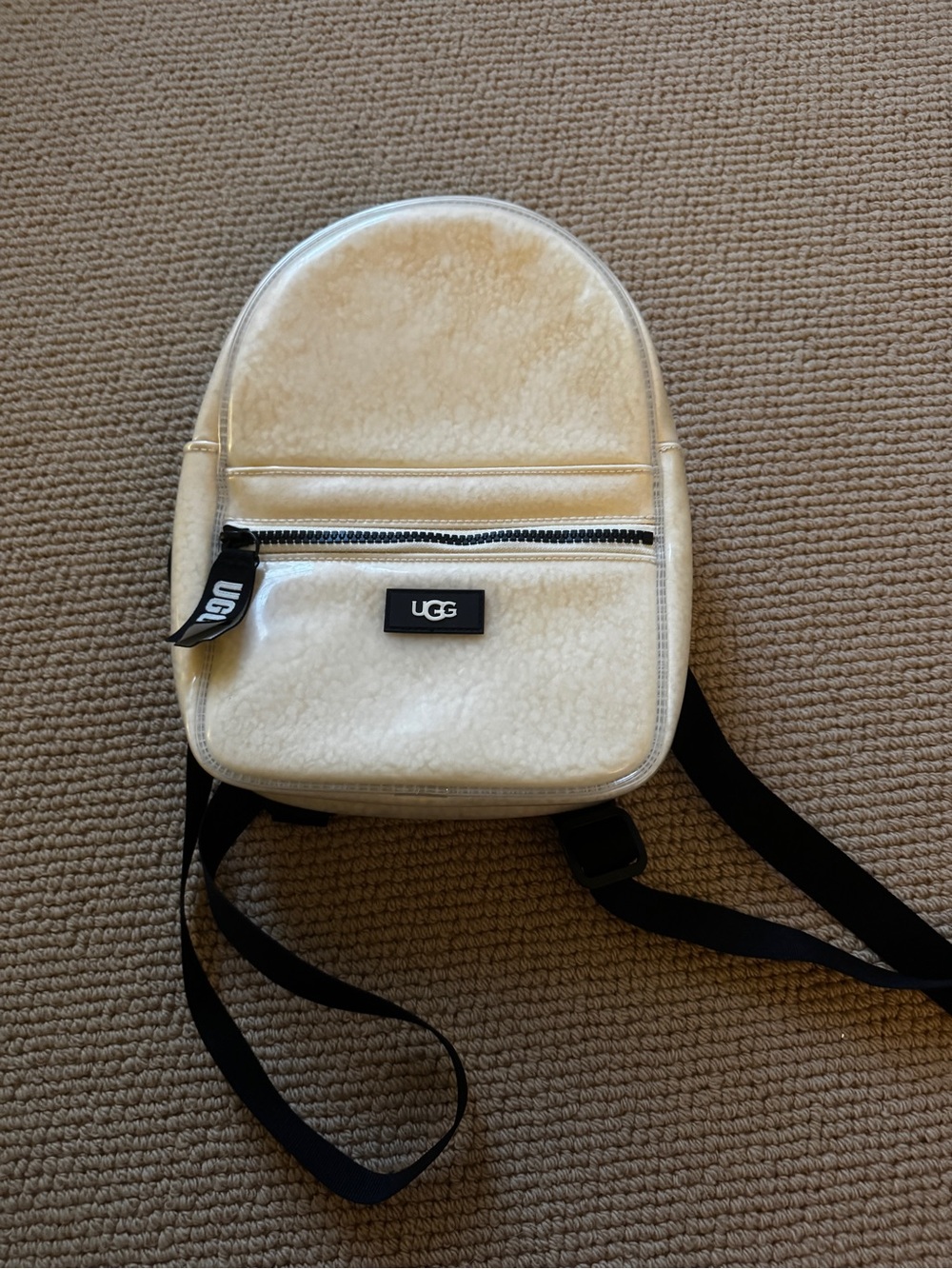 UGG Cream Sherpa Mini Rucksack with Black Straps
